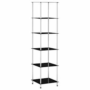 Polica 6-nadstropna črna 40x40x160 cm kaljeno steklo