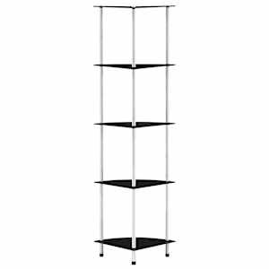 Polica 5-nadstropna črna 30x30x130 cm kaljeno steklo