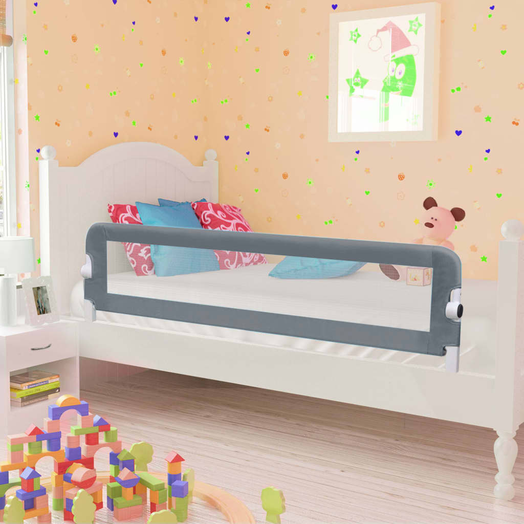 vidaXL Balustradă de protecție pat copii, gri, 150 x 42 cm, poliester imagine vidaxl.ro