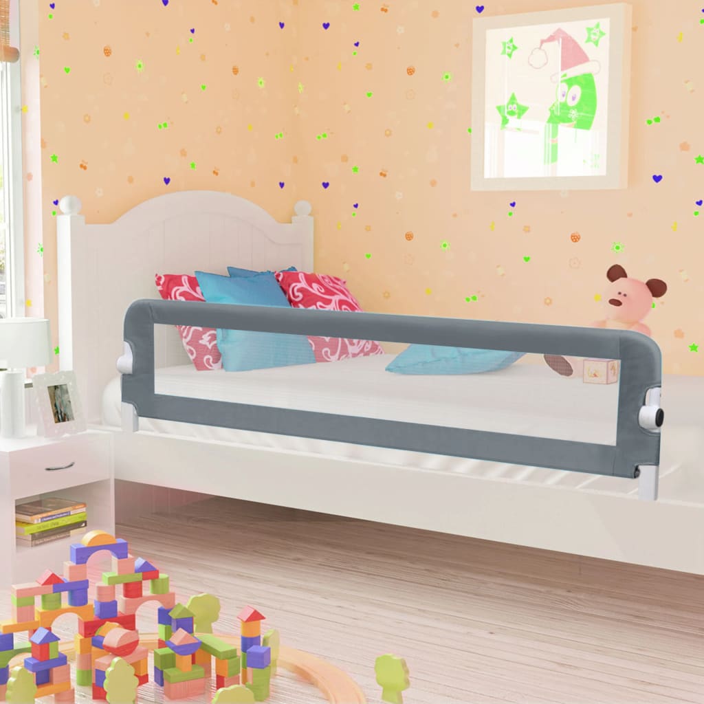 vidaXL Balustradă de protecție pat copii, gri, 180 x 42 cm, poliester imagine vidaxl.ro