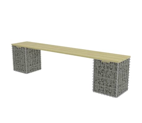 vidaXL Gabion Bench 180 cm Galvanised Steel and Pinewood