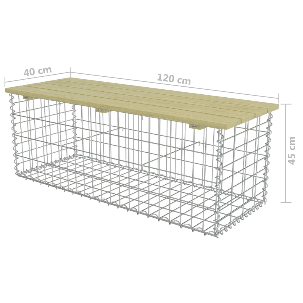 Horganyzott acél és fenyőfa gabionpad 120 cm 