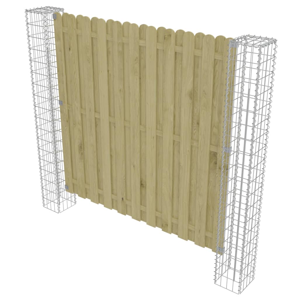 vidaXL Sodo tvoros plokštė su gabionais, 180x180cm, pušies mediena
