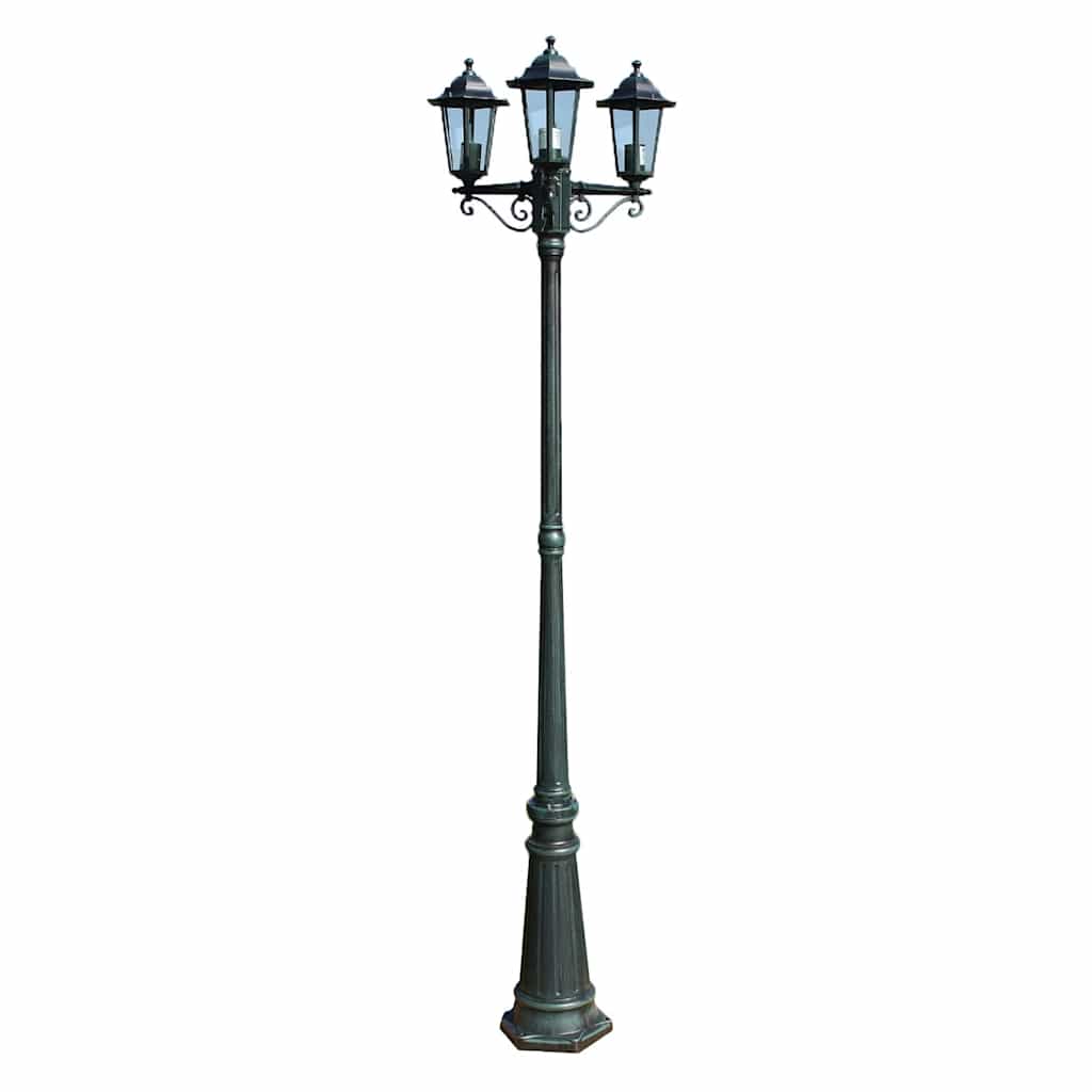 vidaXL Zahradní lampa vysoká 3 ramena 215 cm tmavě zelená/černá hliník