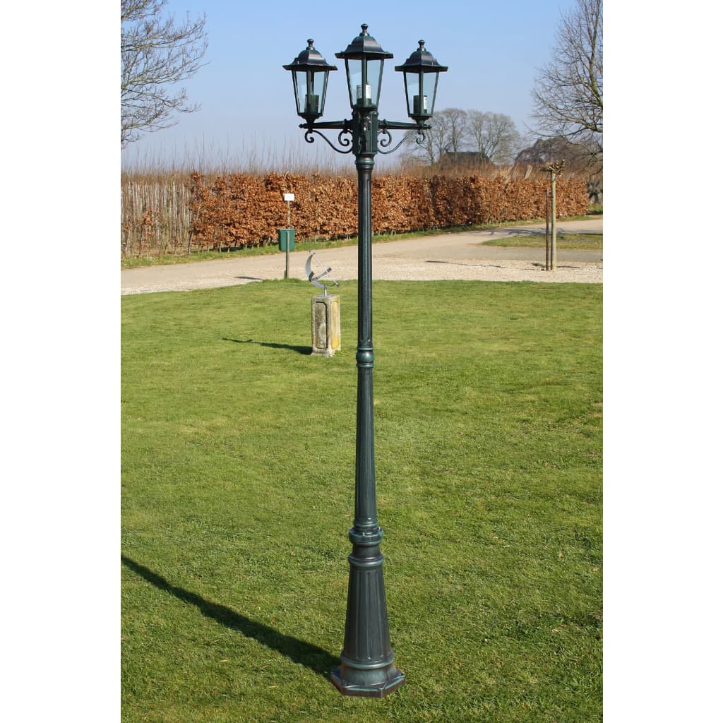 Zahradní lampa vysoká 3 ramena 215 cm tmavě zelená/černá hliník