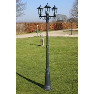 Zahradní lampa vysoká 3 ramena 215 cm tmavě zelená/černá hliník