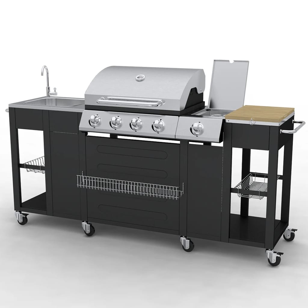 vidaXL Gasgrill mit 4+1 Flammen Schwarz