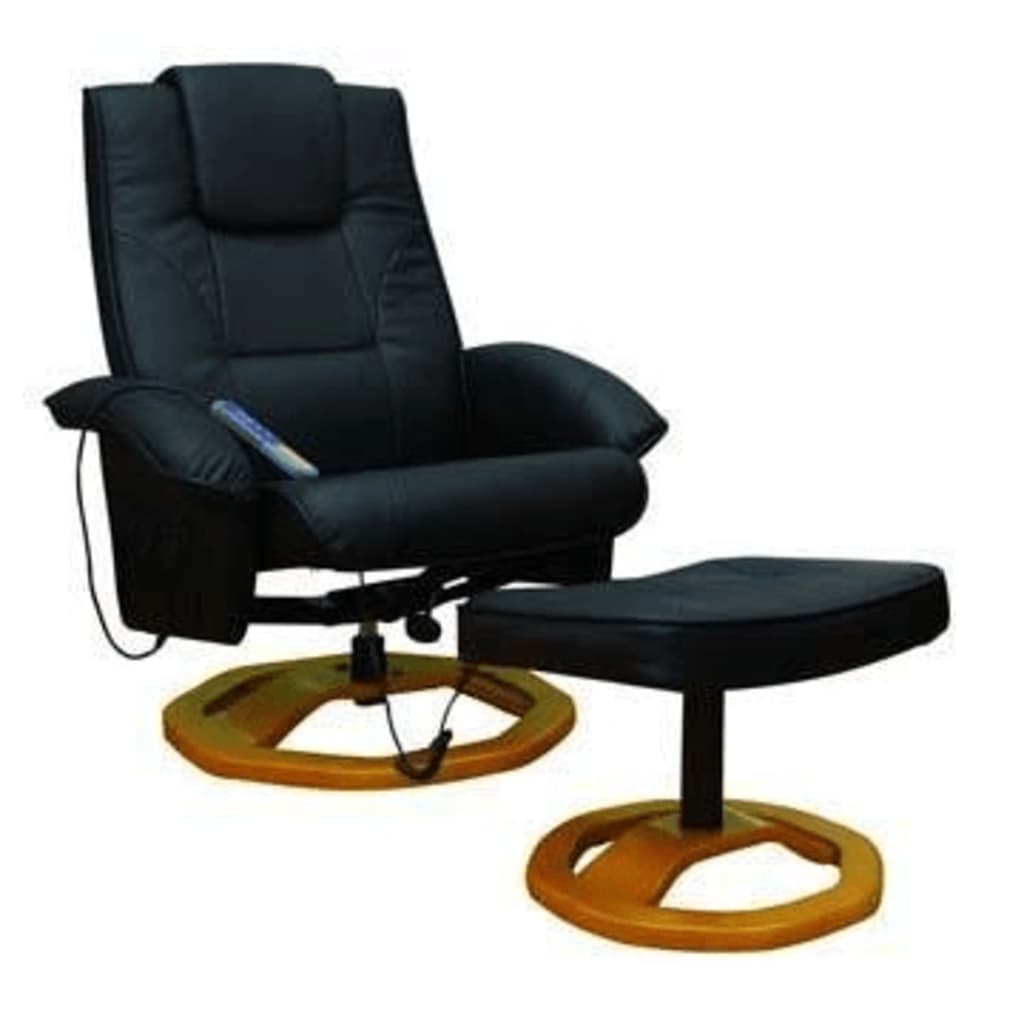 

vidaXL Fauteuil met massage en verwarming, zwart skaileer, ronde houten