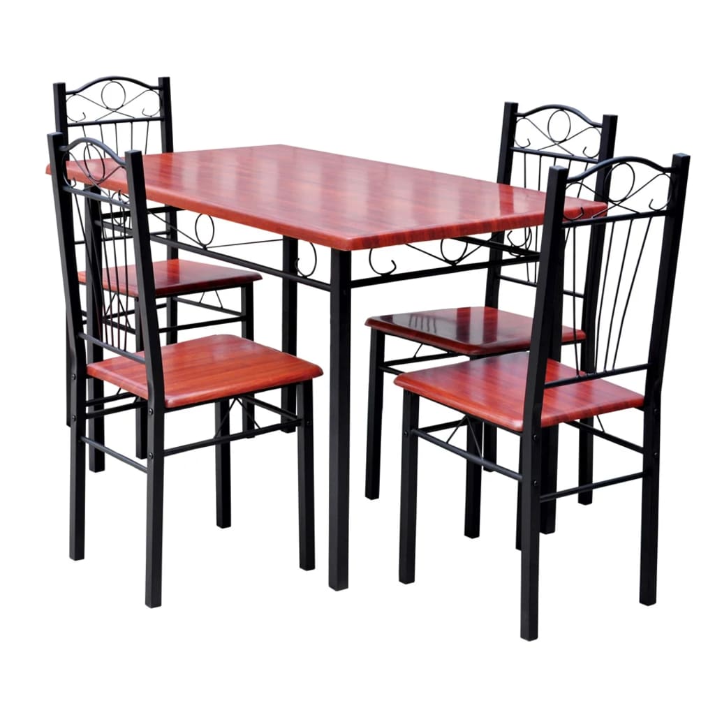 Esszimmer Stühle & Tisch (5er Set) Holz & Metall rotbraun kaufen