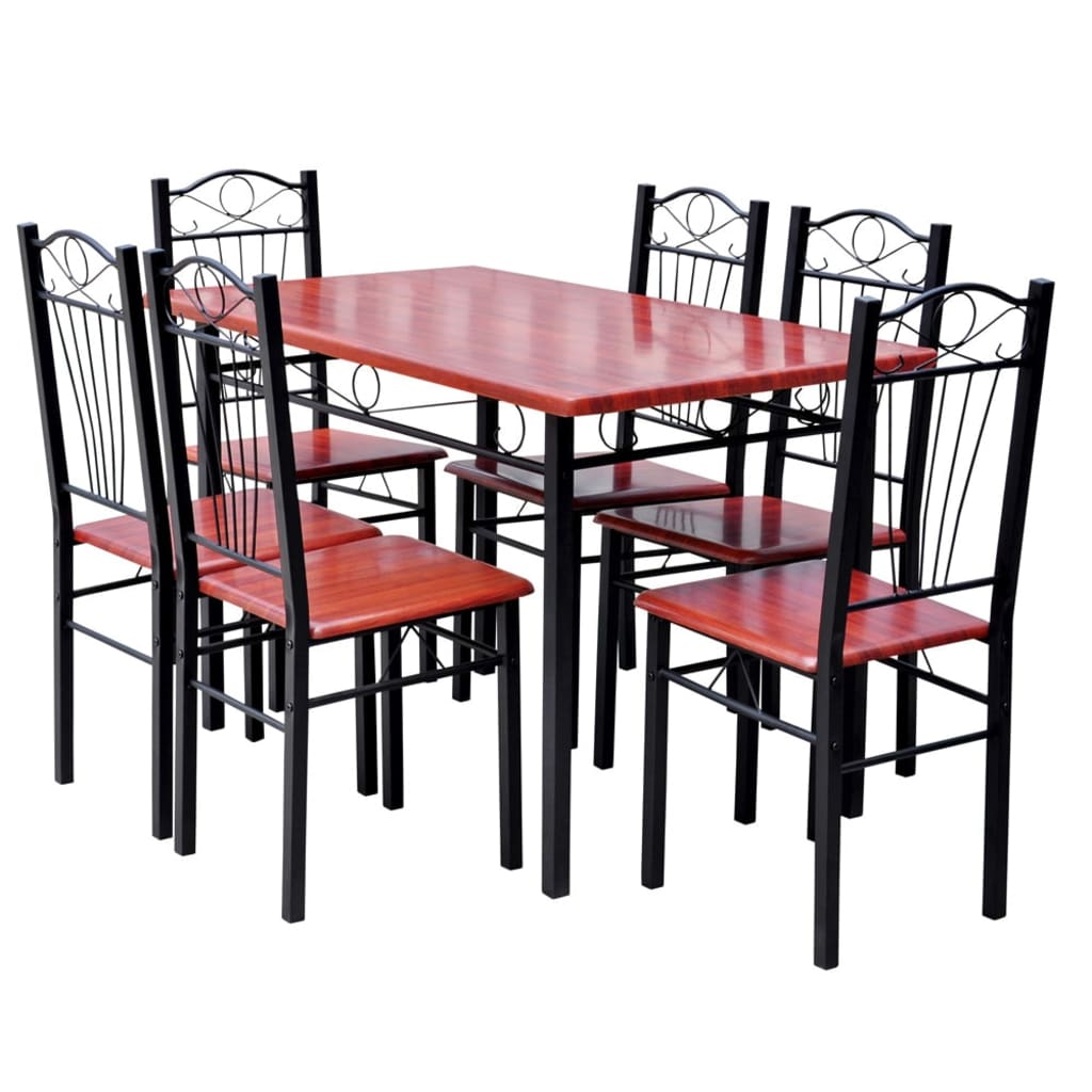 Esszimmer Stühle & Tisch (7er Set) Holz & Metall rotbraun kaufen