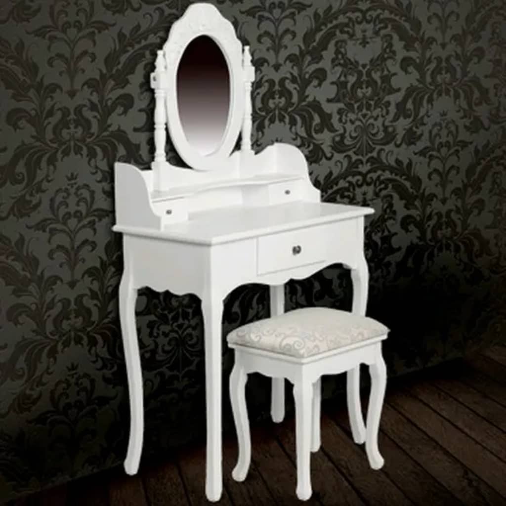Toaletní stolek se zrcadlem a stoličkou bílý