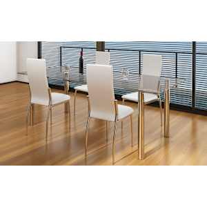 Jedilni stoli 4 kosi belo umetno usnje