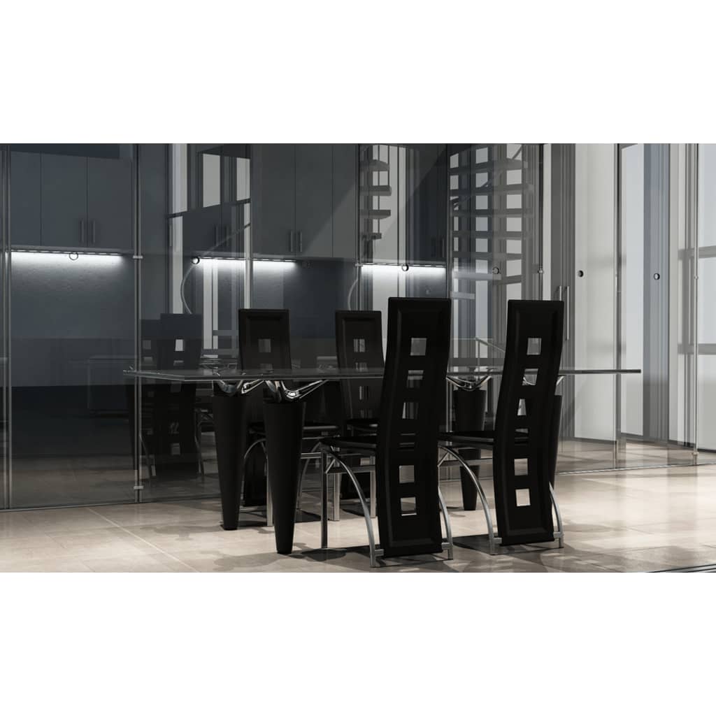 Silla de comedor moderna de acero y cuero sintético, 4 unidades negras