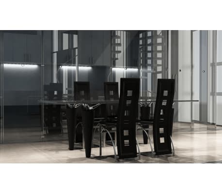 Silla de comedor moderna de acero y cuero sintético, 4 unidades negras