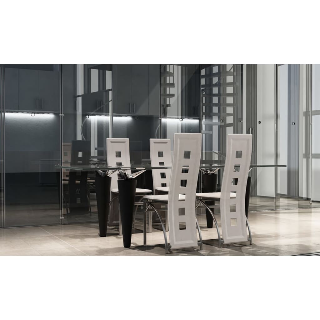 Silla de comedor moderna de acero y cuero sintético 4 unidades blancas