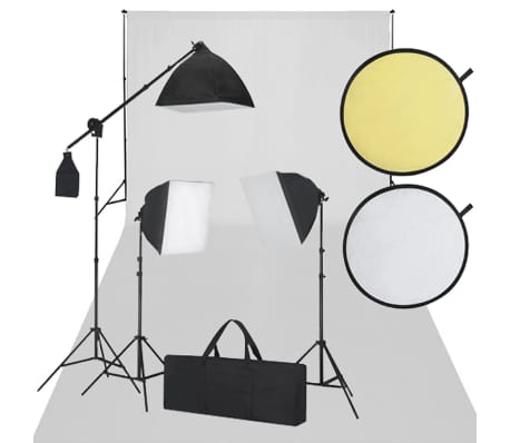 vidaXL Conjunto para Estudio de Fotografía con Luces Fondo y Trípodes Blanco