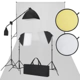 Stúdió felszerelés: Fehér háttérvászon, 3 softbox, reflektor