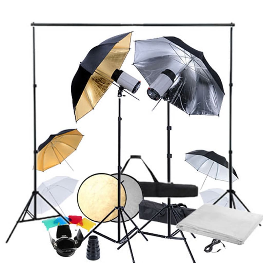 vidaXL Kit studio foto, 2 capete de bliț, 6 umbrele de bliț vidaXL
