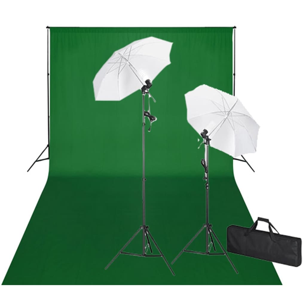 vidaXL Kit studio foto, fundal verde, 600 x 300 & lumini vidaXL