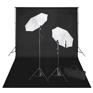 vidaXL stuudiokomplekt: must taust 600 x 300 cm ja valgustid