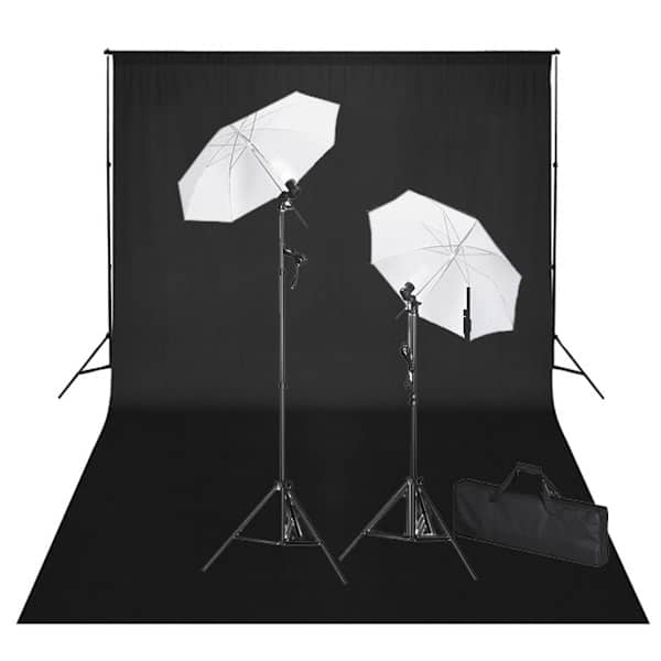 vidaXL stuudiokomplekt: must taust 600 x 300 cm ja valgustid