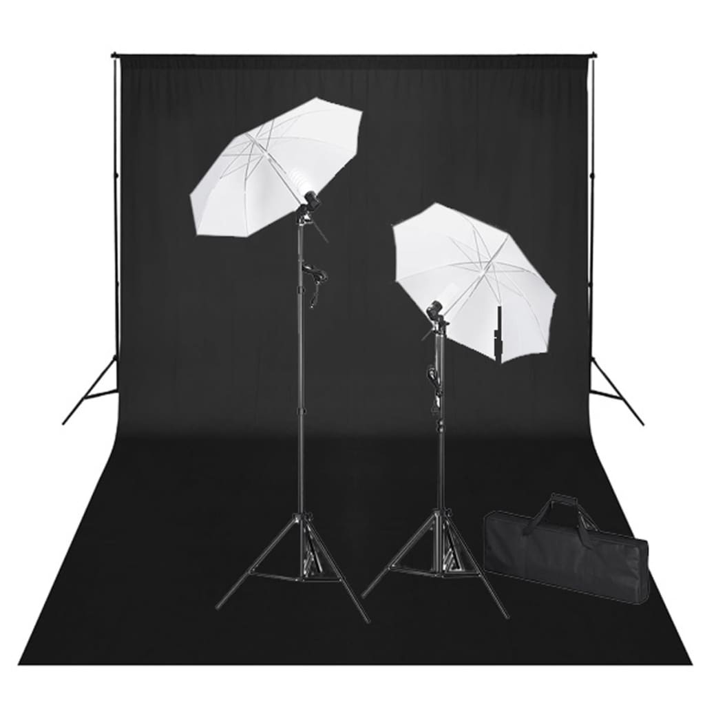 vidaXL Kit studio foto, fundal negru, 600 x 300 & lumini