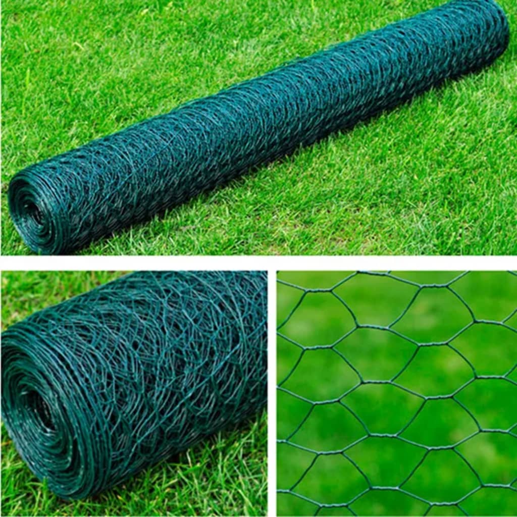 vidaXL Mesh Fence Galvanised Steel Hexagon 1×25 m Dark Green