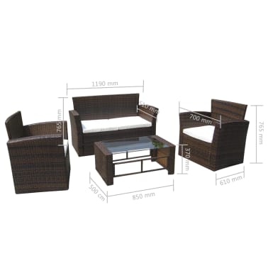 vidaXL 4 pcs conjunto lounge jardim c/ almofadões vime PE castanho[3/4]