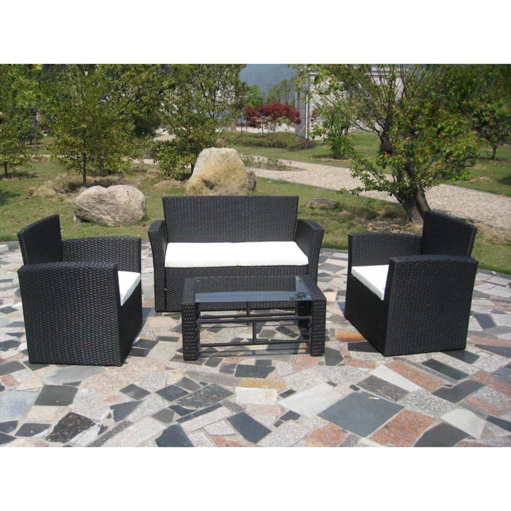 

vidaXL 4-delige Loungeset met kussens poly rattan zwart