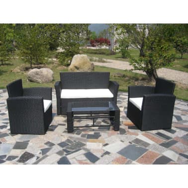 vidaXL 4 pcs conjunto lounge de jardim c/ almofadões vime PE preto[2/3]