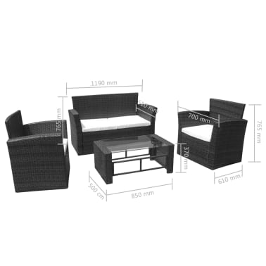 vidaXL 4 pcs conjunto lounge de jardim c/ almofadões vime PE preto[3/3]