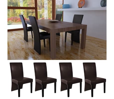 vidaXL Chaises &agrave; manger lot de 4 marron fonc&eacute; similicuir