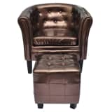 vidaXL Poltrona com repousa-pés em couro artificial castanho