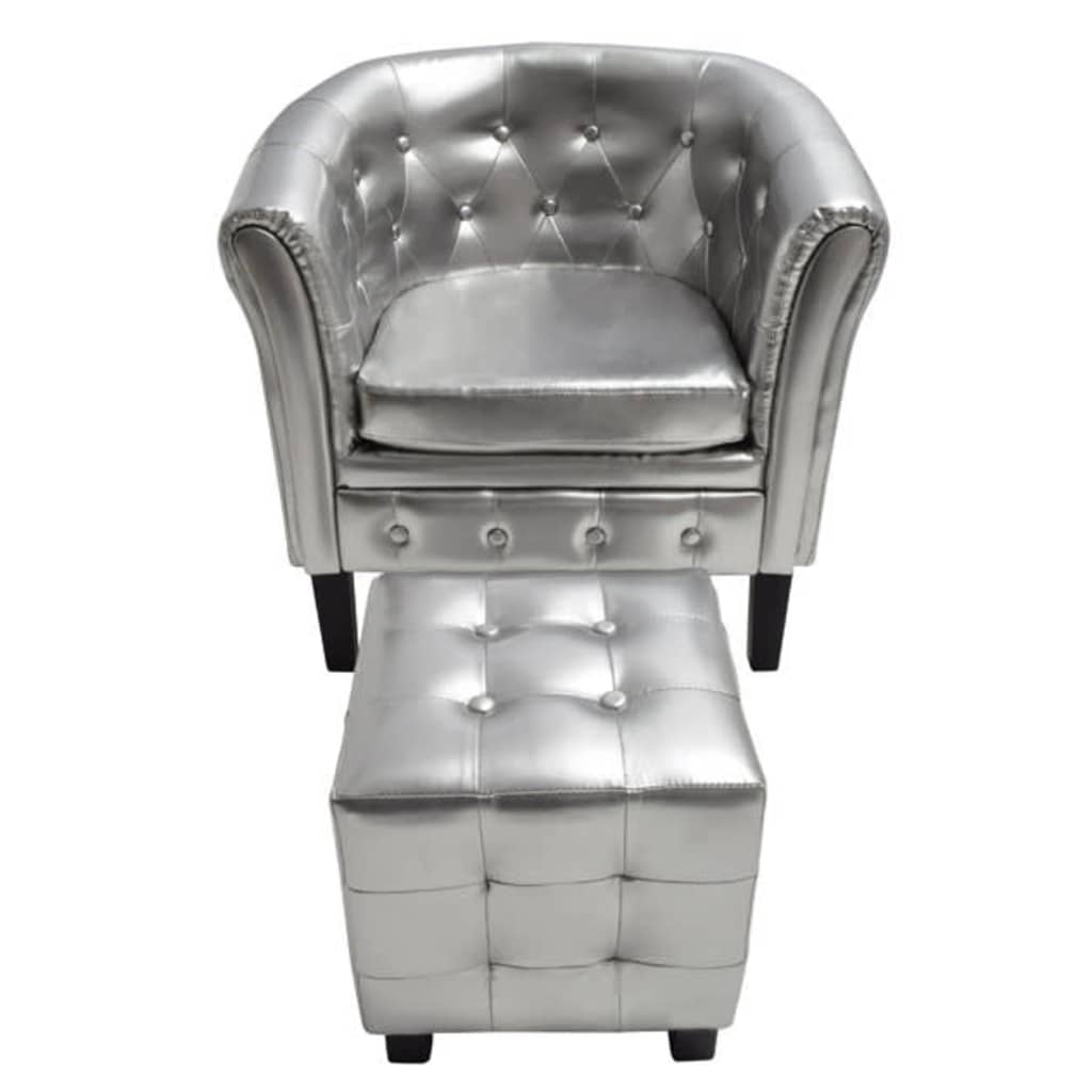 vidaXL Fotel z podnóżkiem, srebrny, sztuczna skóra