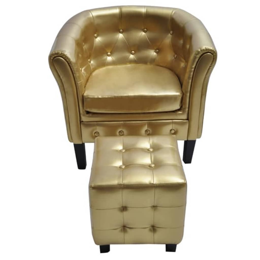 vidaXL Fotel z podnóżkiem, złoty, sztuczna skóra