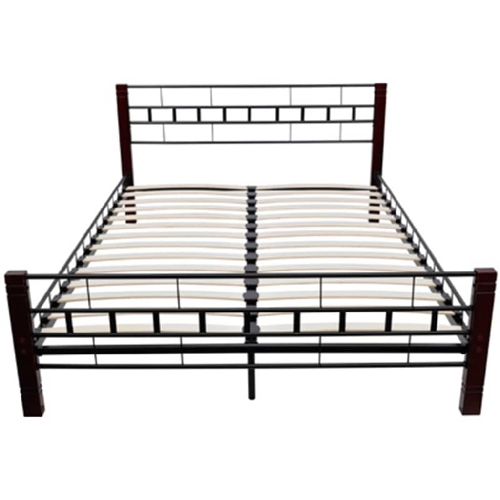 vidaXL Рамка за легло, черна, дърво и метал, 140x200 cм