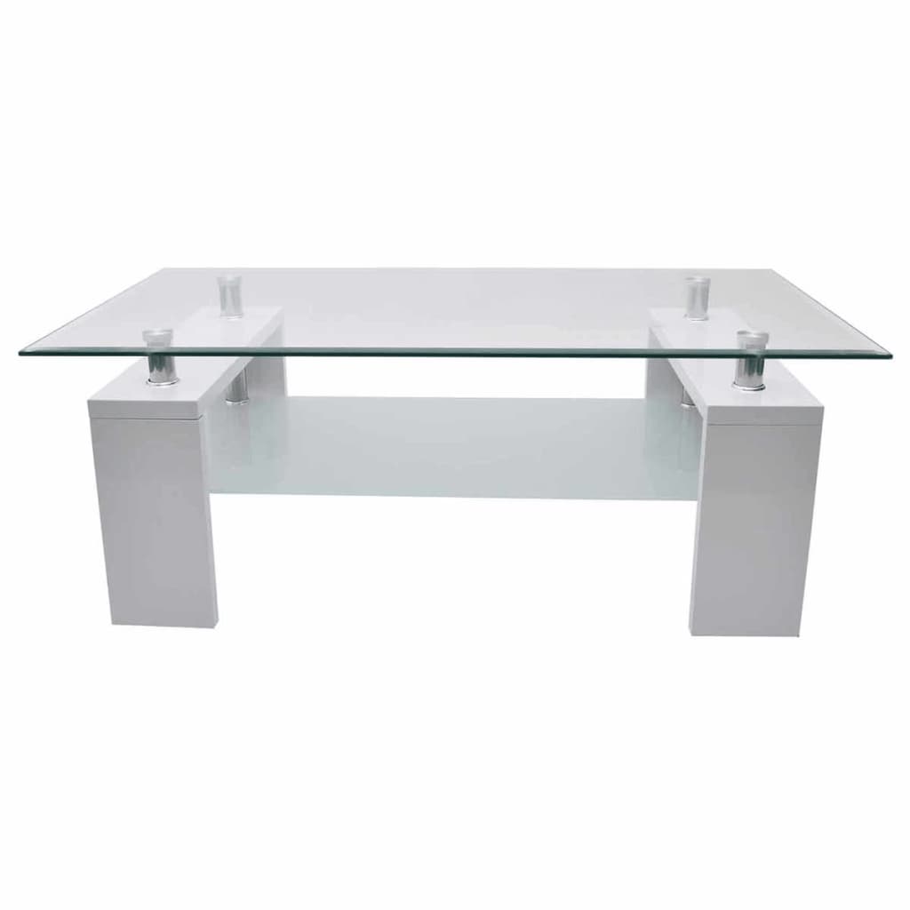 vidaXL Table basse avec dessus de table en verre Blanc haut brillant
