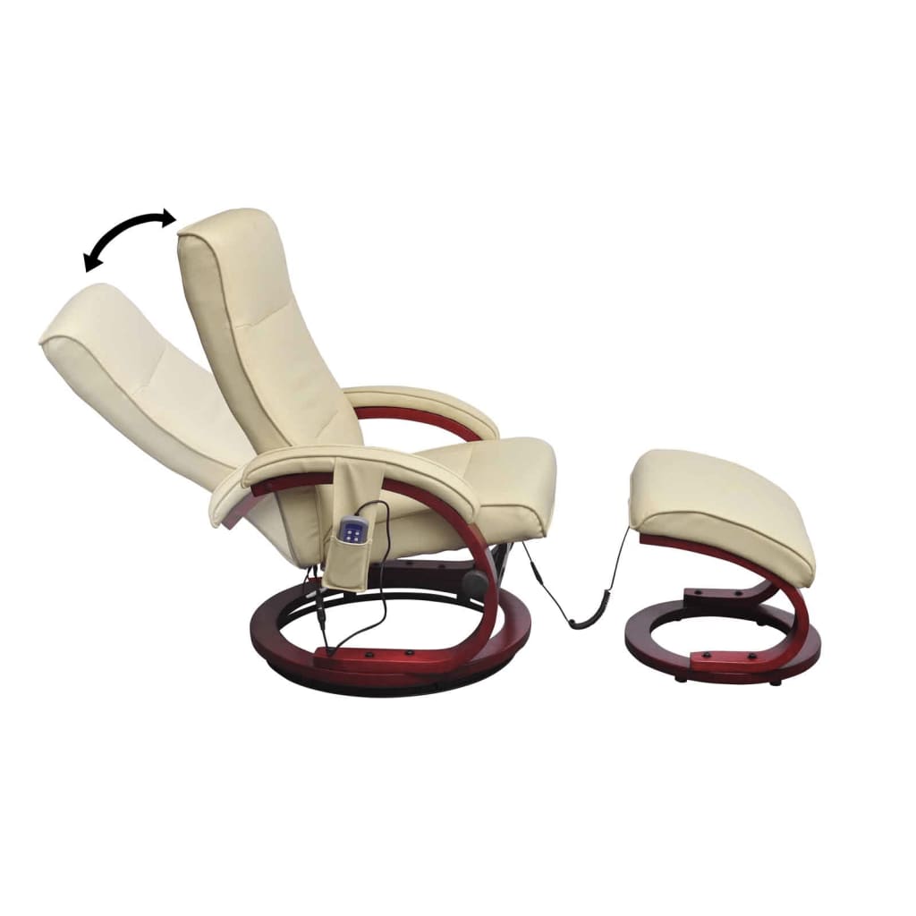 vidaXL Fauteuil de massage avec repose-pied Crème Similicuir