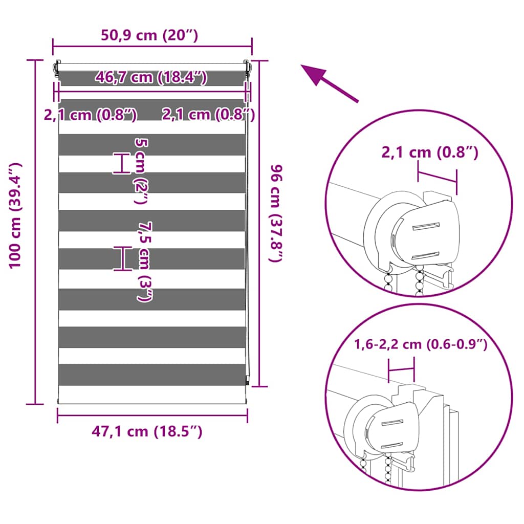 Zebra rolgordijn 50,9x100 cm stofbreedte 46,7 cm grijs image 13