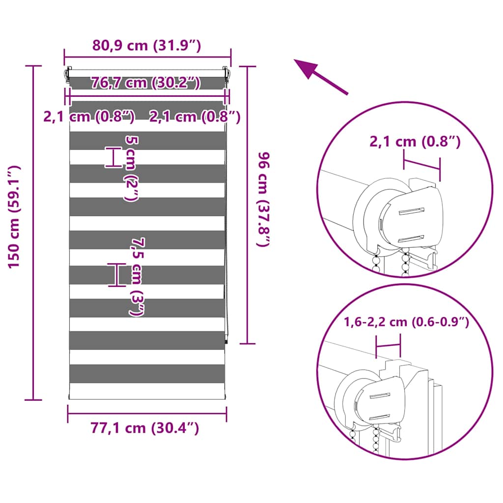 Zebra senčilo 80,9 x 150 cm, širina blaga 76,7 cm, sivo - slika 13