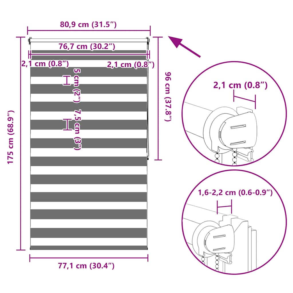 Zebra senčilo 80,9 x 175 cm, širina blaga 76,7 cm, sivo - slika 13
