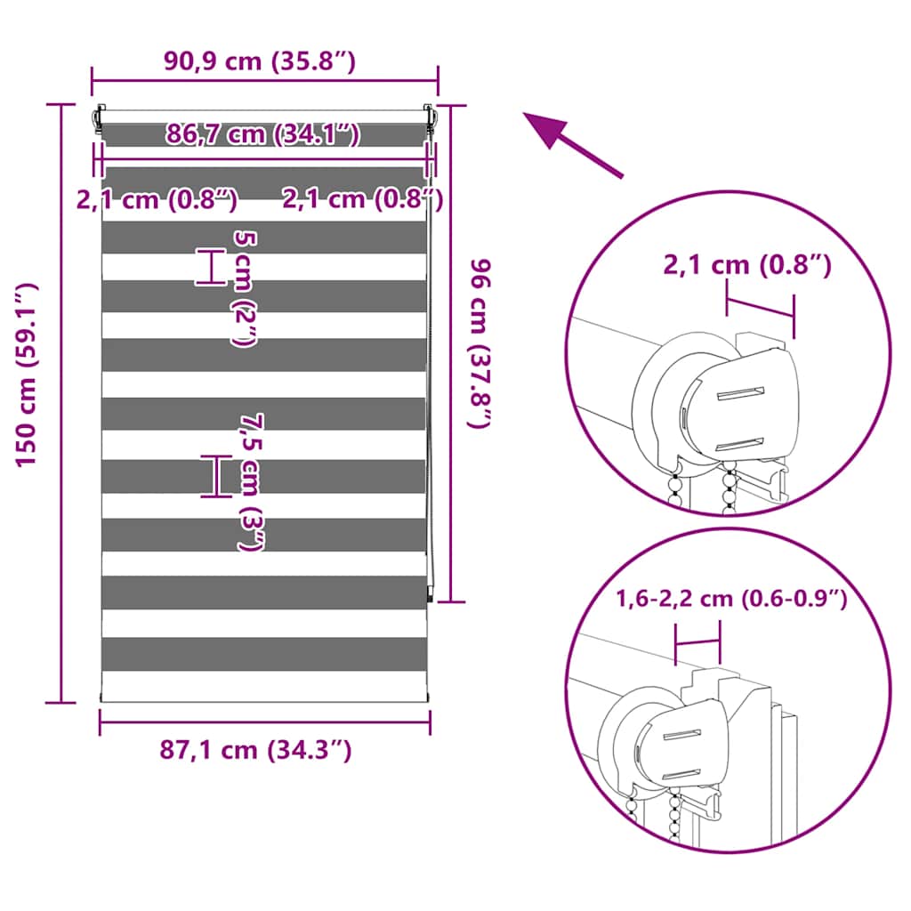 Zebra rolgordijn 90,9 x 150 cm stofbreedte 86,7 cm koffiebruin image 13