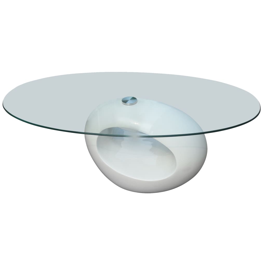 vidaXL Salongbord med oval glassflate høyglans hvit - Møbler > Bord > Stuebord > Salongbord