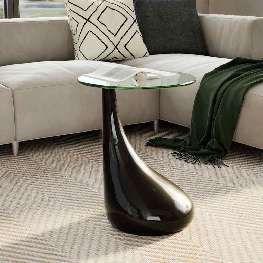 vidaXL Măsuță de cafea cu blat rotund din sticlă, negru lucios