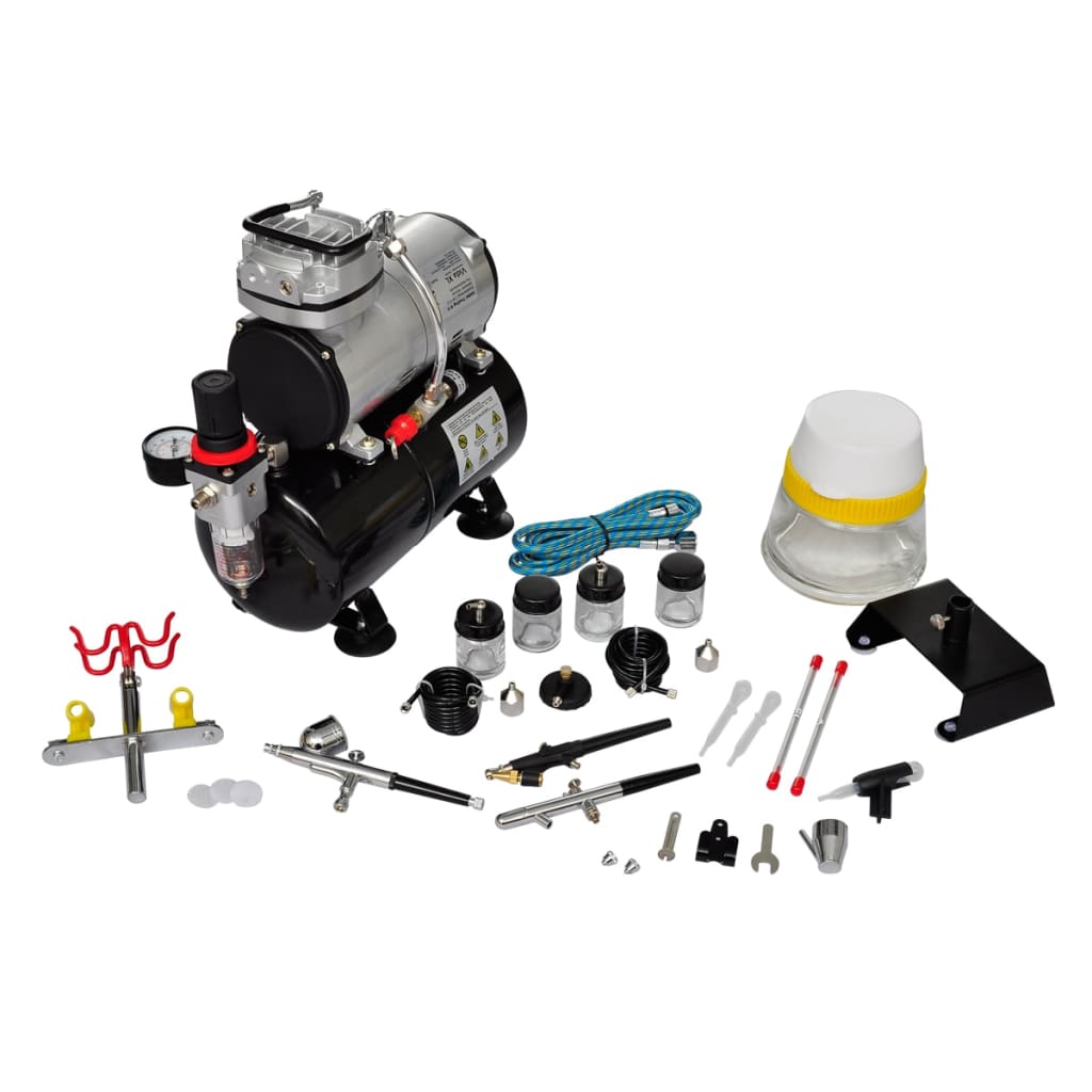 vidaXL Airbrush Compressorset met 3 pistolen afbeelding