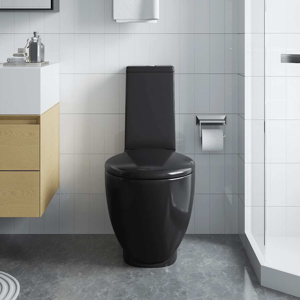 vidaXL Toaletă, negru, ceramică, flux de apă în spate
