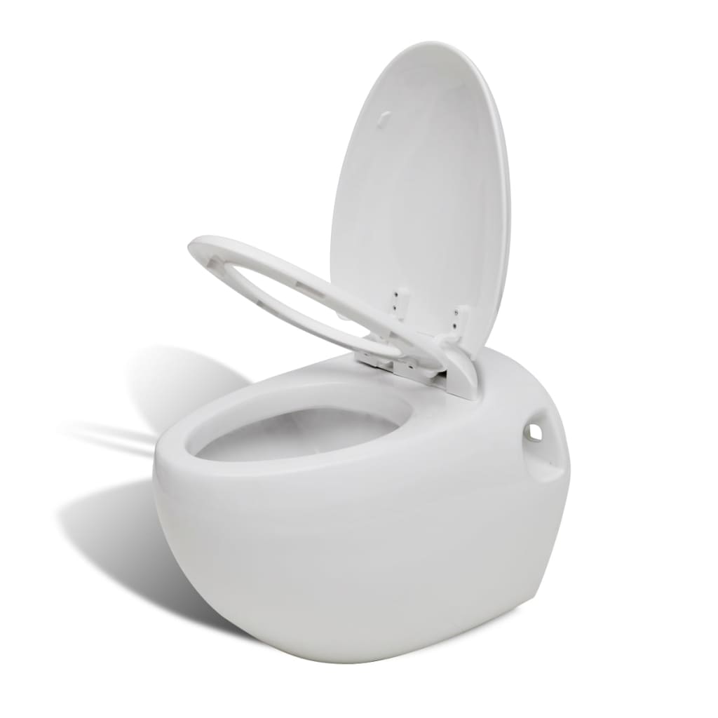 vidaXL Nieuw Wandtoilet Ei-design hangend wit