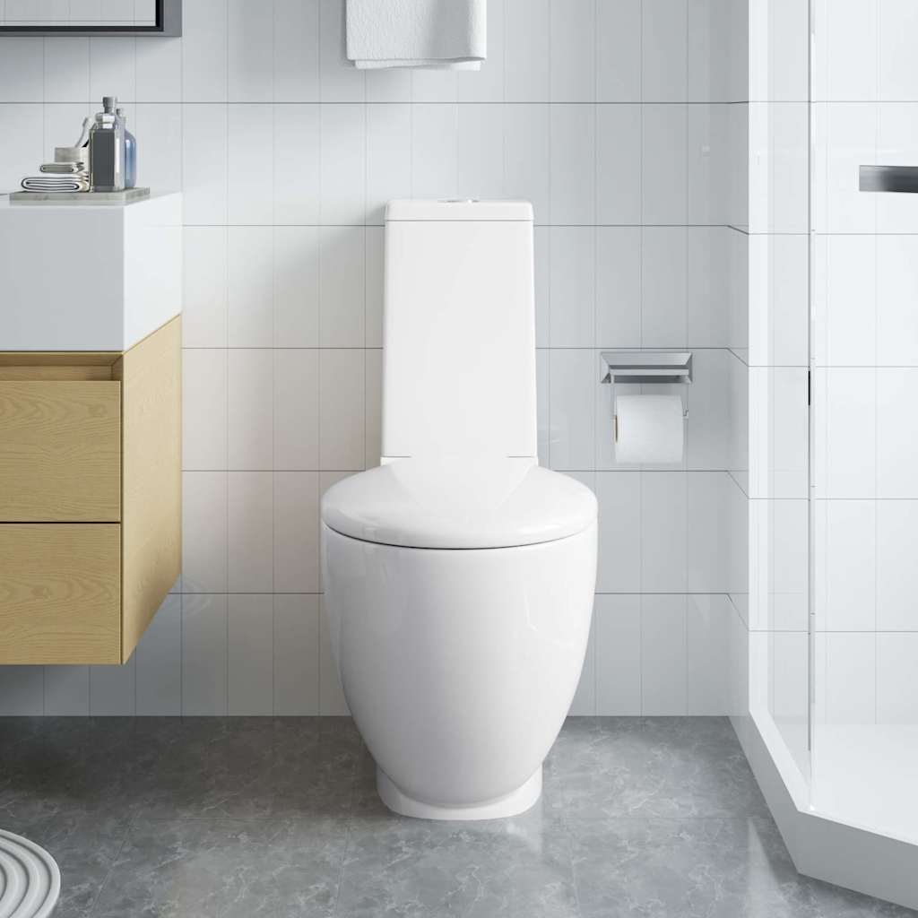 vidaXL Keraaminen WC-istuin pyöreä veden virtaus takaa valkoinen