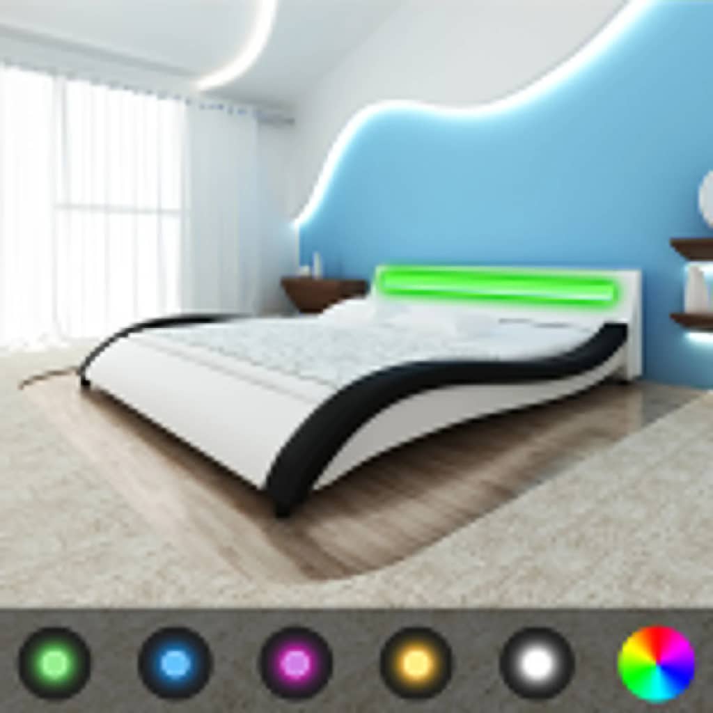 Bettgestell mit LED Weiß Kunstleder 180×200 cm kaufen