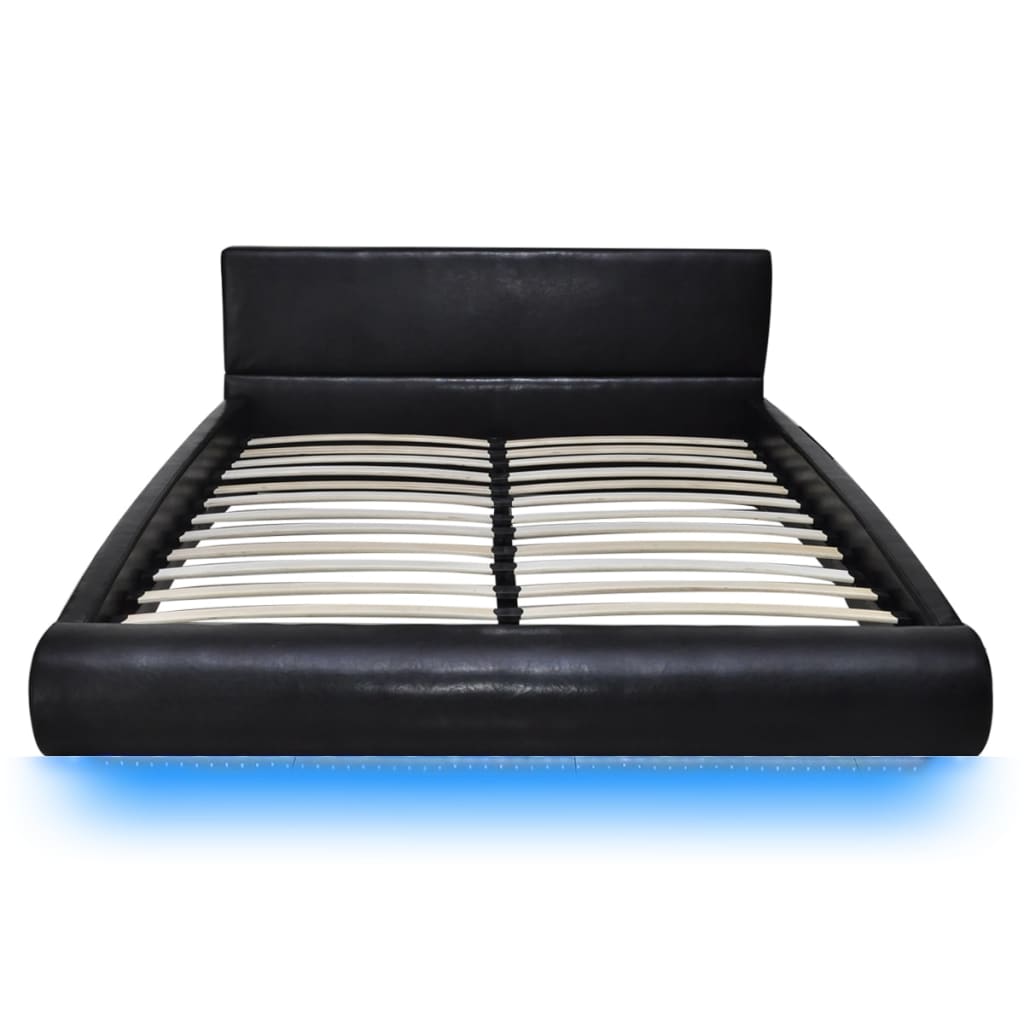 vidaXL Rama łóżka LED, czarna, sztuczna skóra, 140 x 200 cm